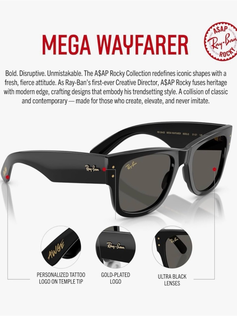 Ray-Ban ASAP ROCKEY Mega Wayfarer Blacked Out Collection Sunglasses UNISEX
